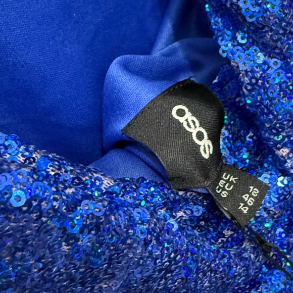 ASOS Design NWT Embellished Sequin Midi Dress Open Back Royal Blue US 14 - Picture 13 of 15